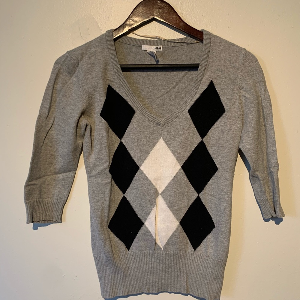 Grey argyle sweater